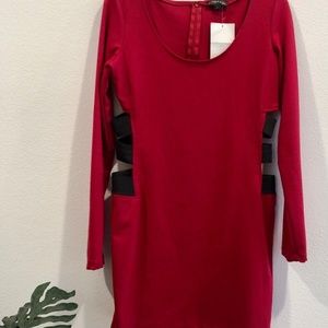 (NWT) Rampage Red Long Sleeve Cut-Out Scoop Neck Bodycon Sexy Dress Size Large